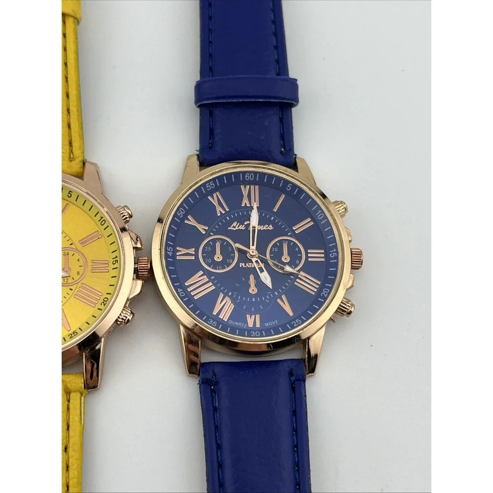 Liu Times Set of 3 Watches Red, Blue & Yellow Rose Gold Cases- New‎ Batteries